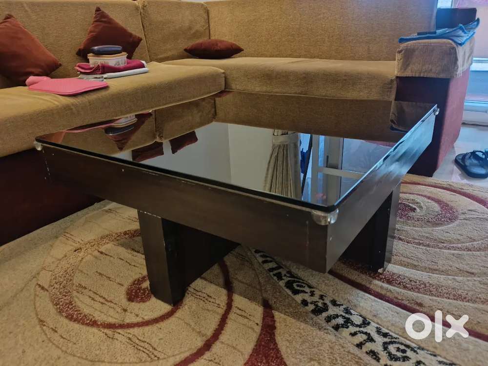 Modern Wooden Coffee Table with Glass Top