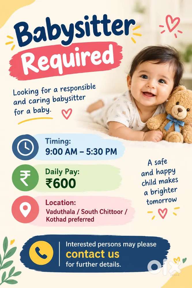Babysitter Required &ndash; Vaduthala / South Chittoor / Kothad