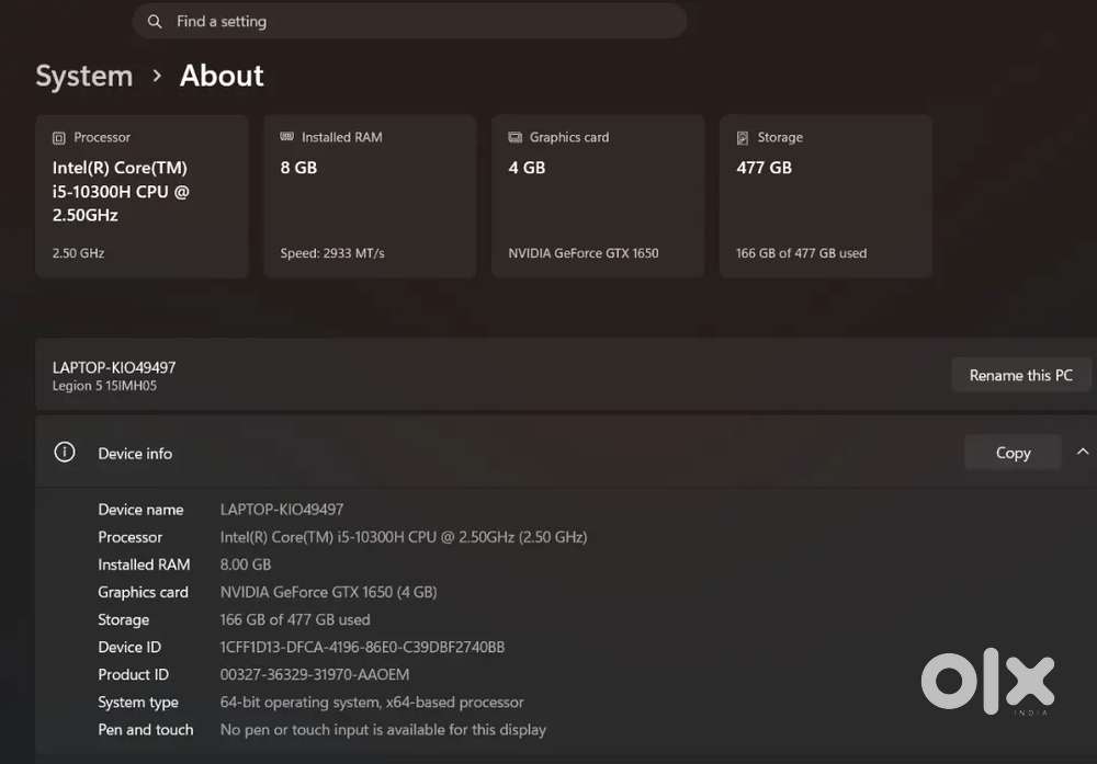 lenovo legion 5i 8/512 GTX 1650