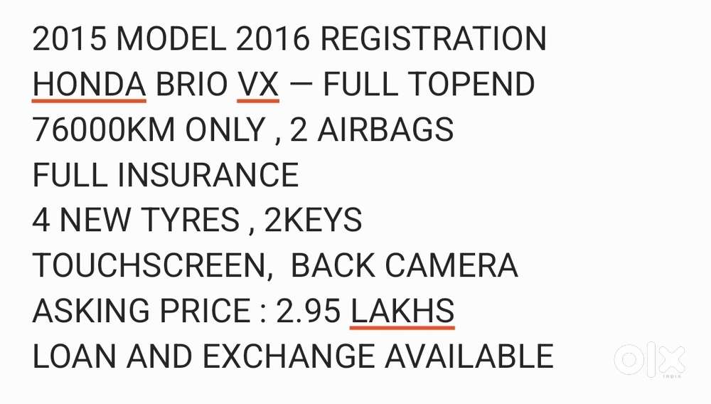 Honda Brio 2013-2016 Vx O, 2015, Petrol
