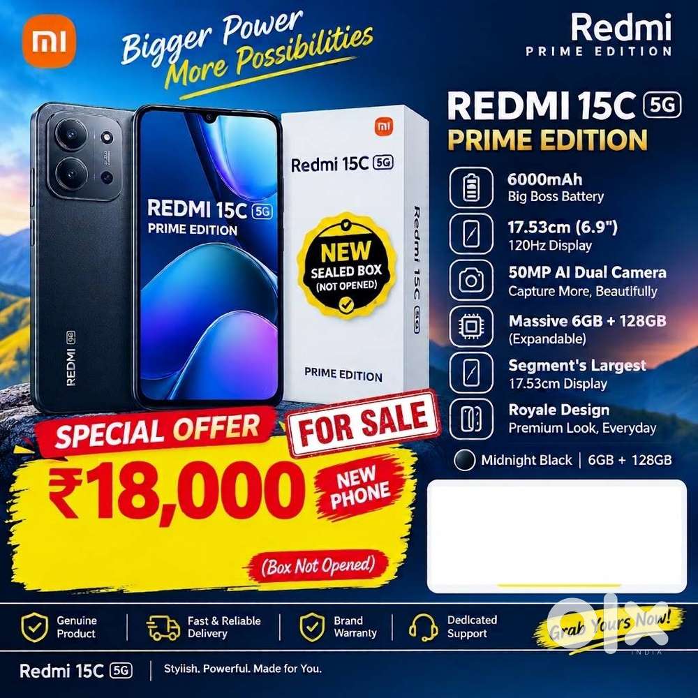 Redmi 15C 5G Prime Edition (Midnight Black, 6GB + 128GB)