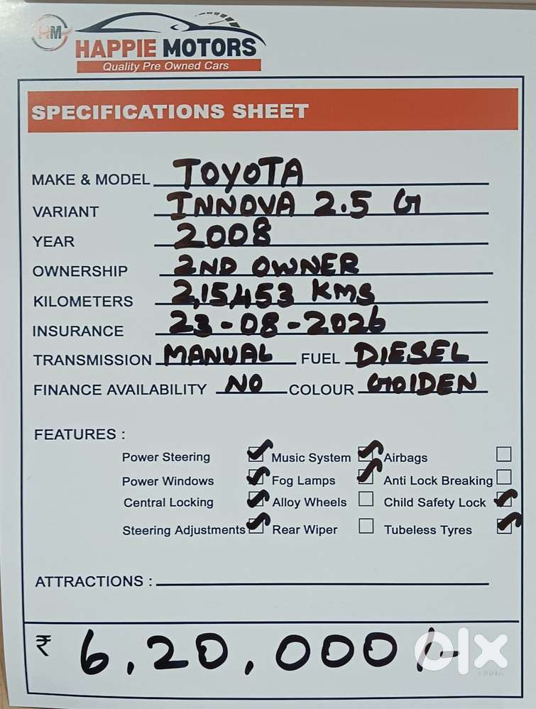 Toyota Innova 2.5 G (diesel) 7 Seater, 2008, Diesel