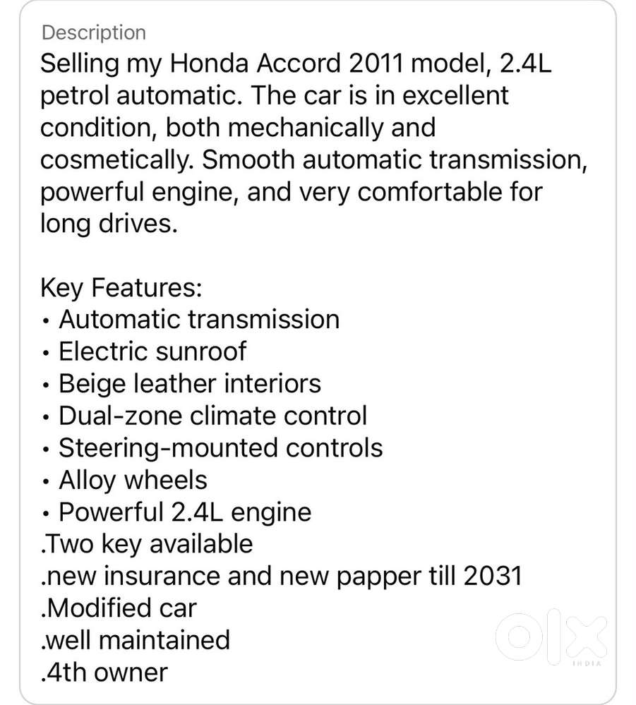 Honda Accord Petrol 2011