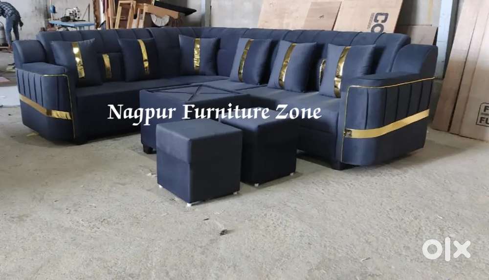 Nagpur Furniture Zone, L Shaped Sofa + Center Table + 2Puffeis Sofa