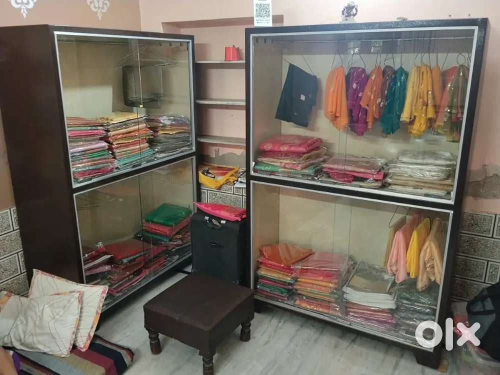 Large Wooden Glass Display Almari / Cloth Display Cabinet