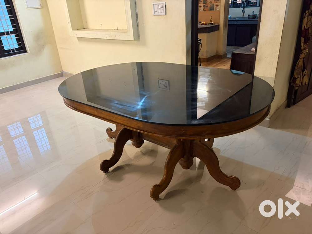 Original Teak wood glass dining table(6 seats)-including chairs