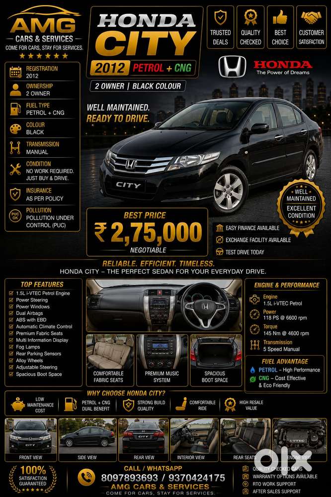 Honda City V Mt, 2012, Cng & Hybrids