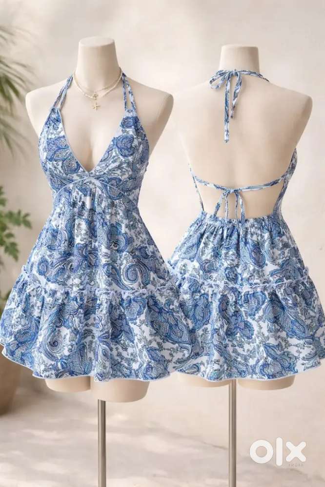 blue paisley halter dress Vintage 90's halter neck paisley mini dress – Chelsea Thrift