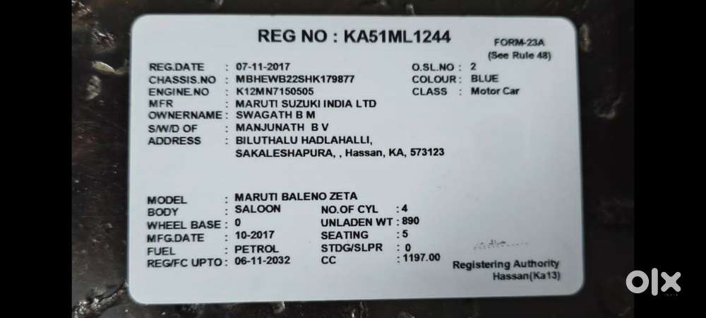 Maruti Suzuki Baleno Zeta, 2017, Petrol