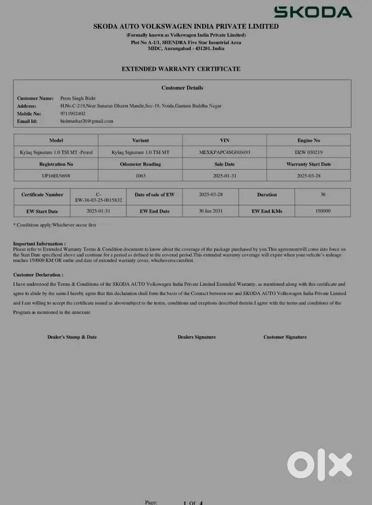 3 Years Free Service Till 45000 Kms , 6 Years Extended Warranty