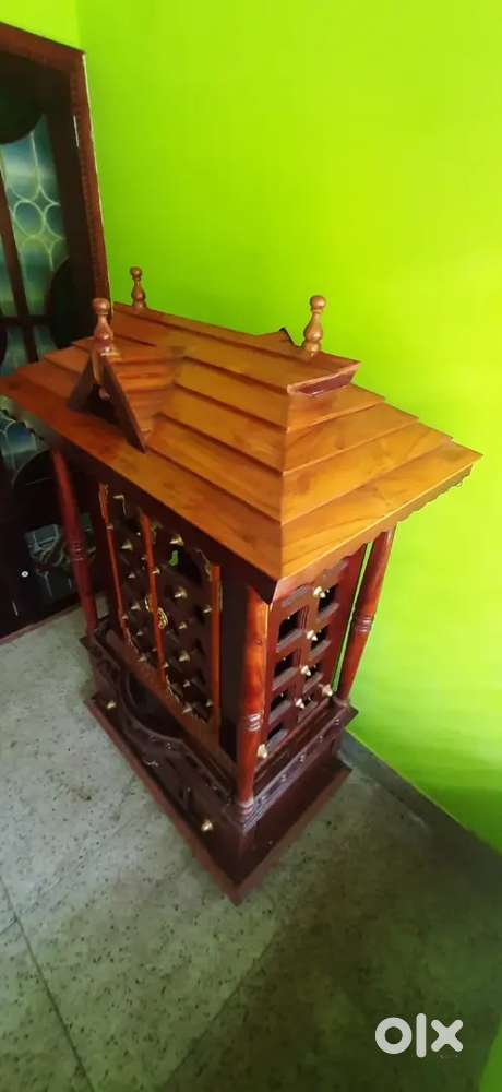Pooja mandir homemade with mahagani wood and finished with teak wood