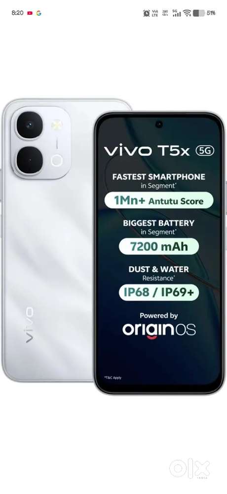 Vivo T5X 8/128 7200 mah battery white