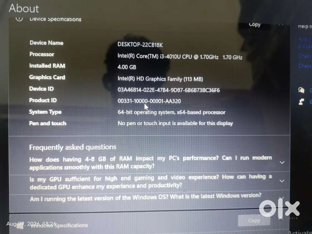Hp 15 notebook i3 4th generation