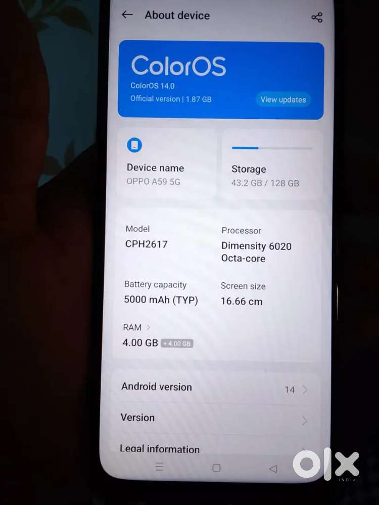 Oppo A59 4Gb Ram+ 4 GB Ram 128 internal storage Urgently sales Mobile