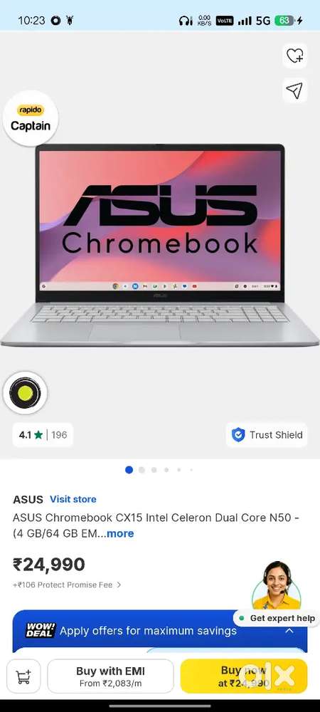 Asus chromebook CX15 intel celeron dual core N-50 (4/64)