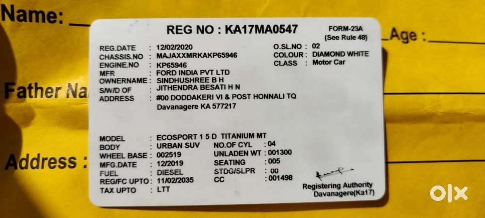 Ford Ecosport 1.5 Diesel Titanium, 2020, Diesel