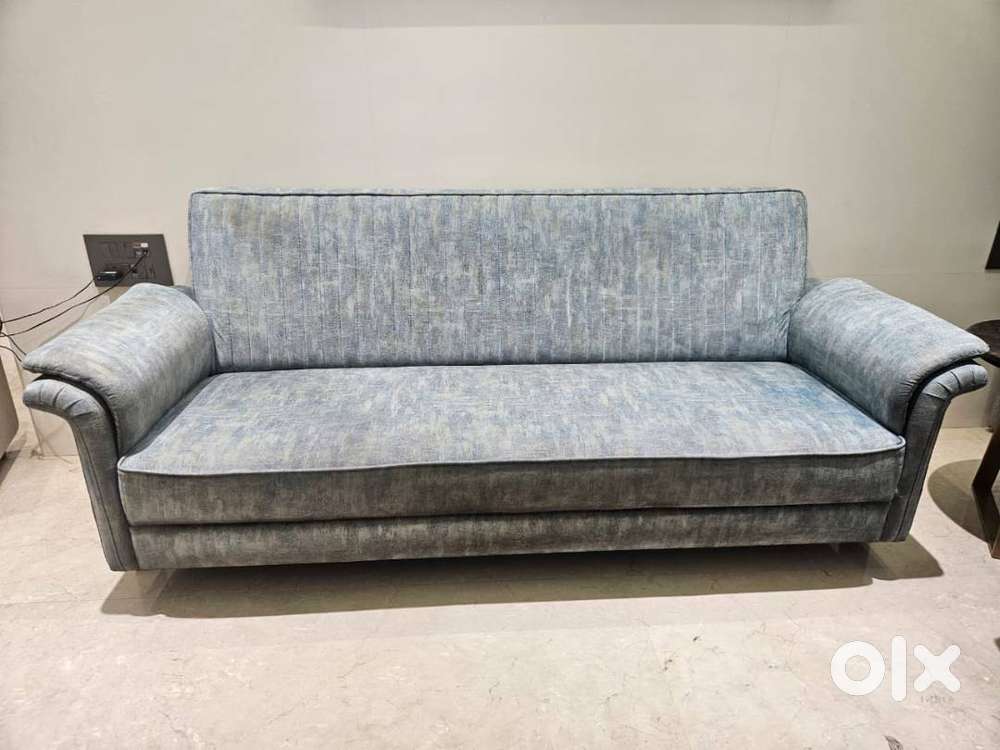 Elegant Blue-Grey Suede Sofa Set (3+2) &mdash; Immaculate Condition
