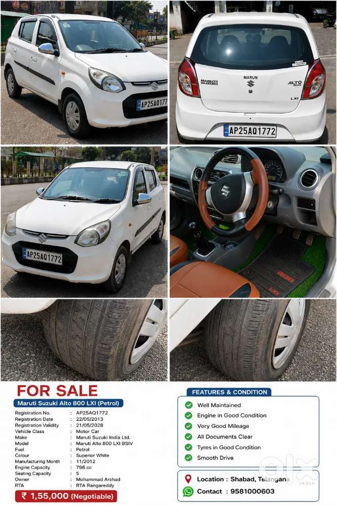  Maruti Suzuki Alto 800 Lxi Petrol – For Sale 2013 Model