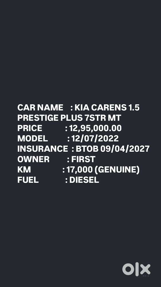 Kia Carens Prestige Plus Diesel, 2022, Diesel