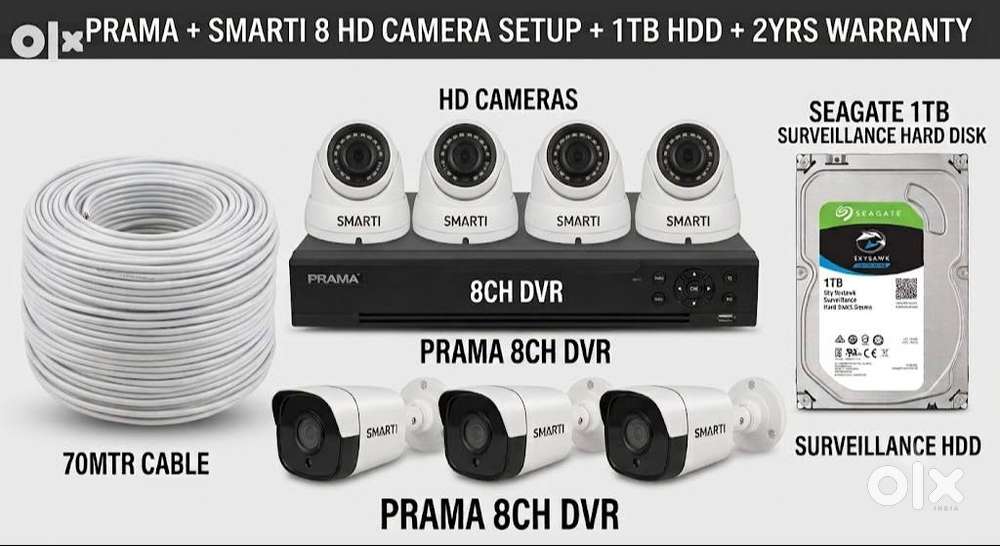 New Prama 8ch DVR+8 HD Cameras smart-i + 1 TB hard disk 2 yrs warranty