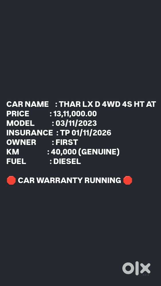 Mahindra Thar Lx 4x4 Hardtop, 2023, Diesel