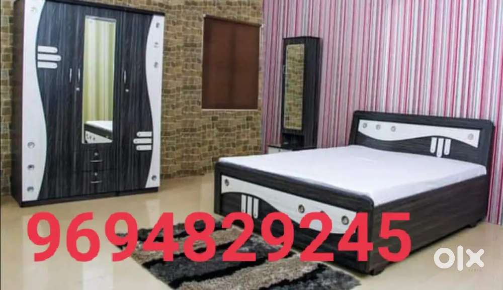 New bege white wooden double bed Beds & Wardrobes 1664836687