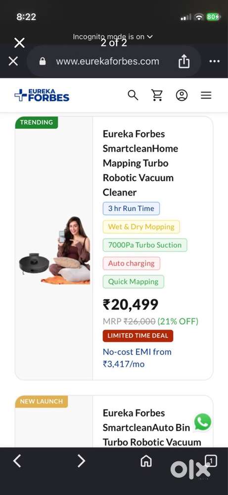 Eureka forbes Smart clean Robotic vaccum cleaner