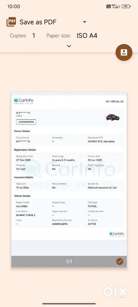 Fiat Linea 2009 Petrol 85000 Km Driven