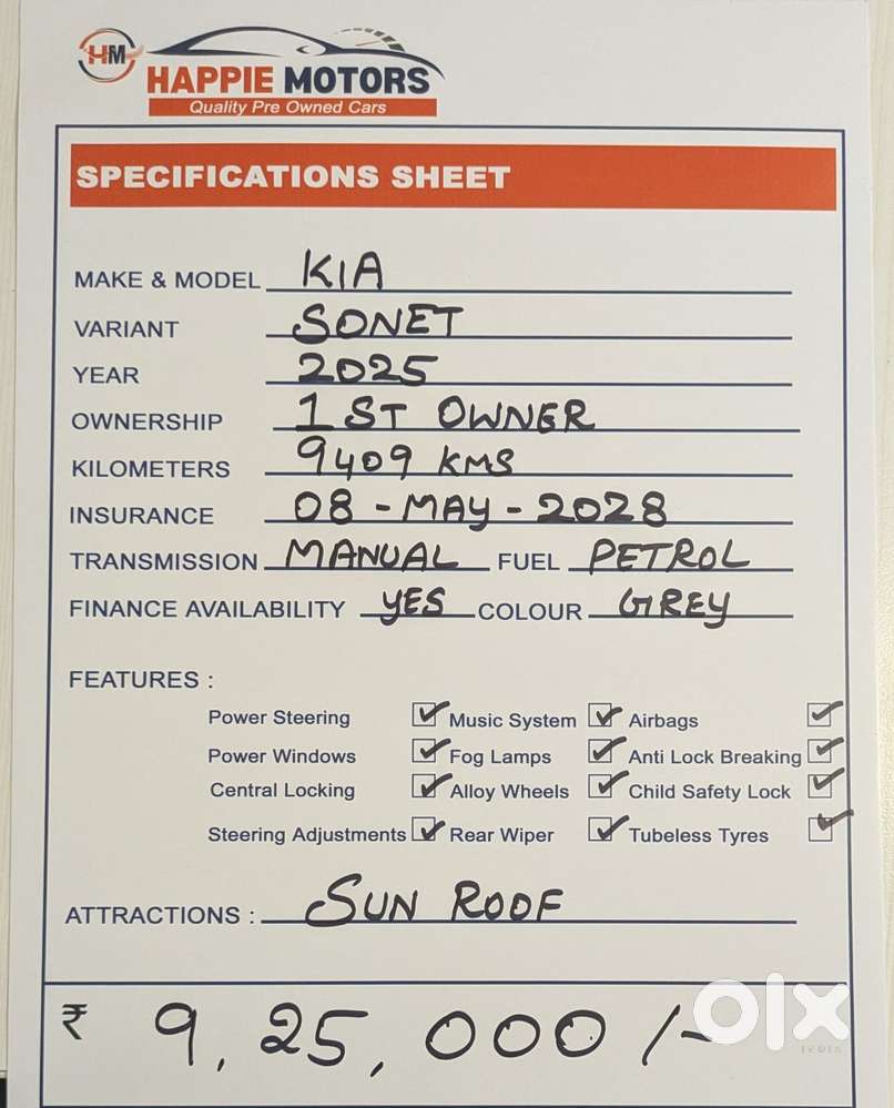 Kia Sonet G 1.2 5mt Htk(o), 2025, Petrol