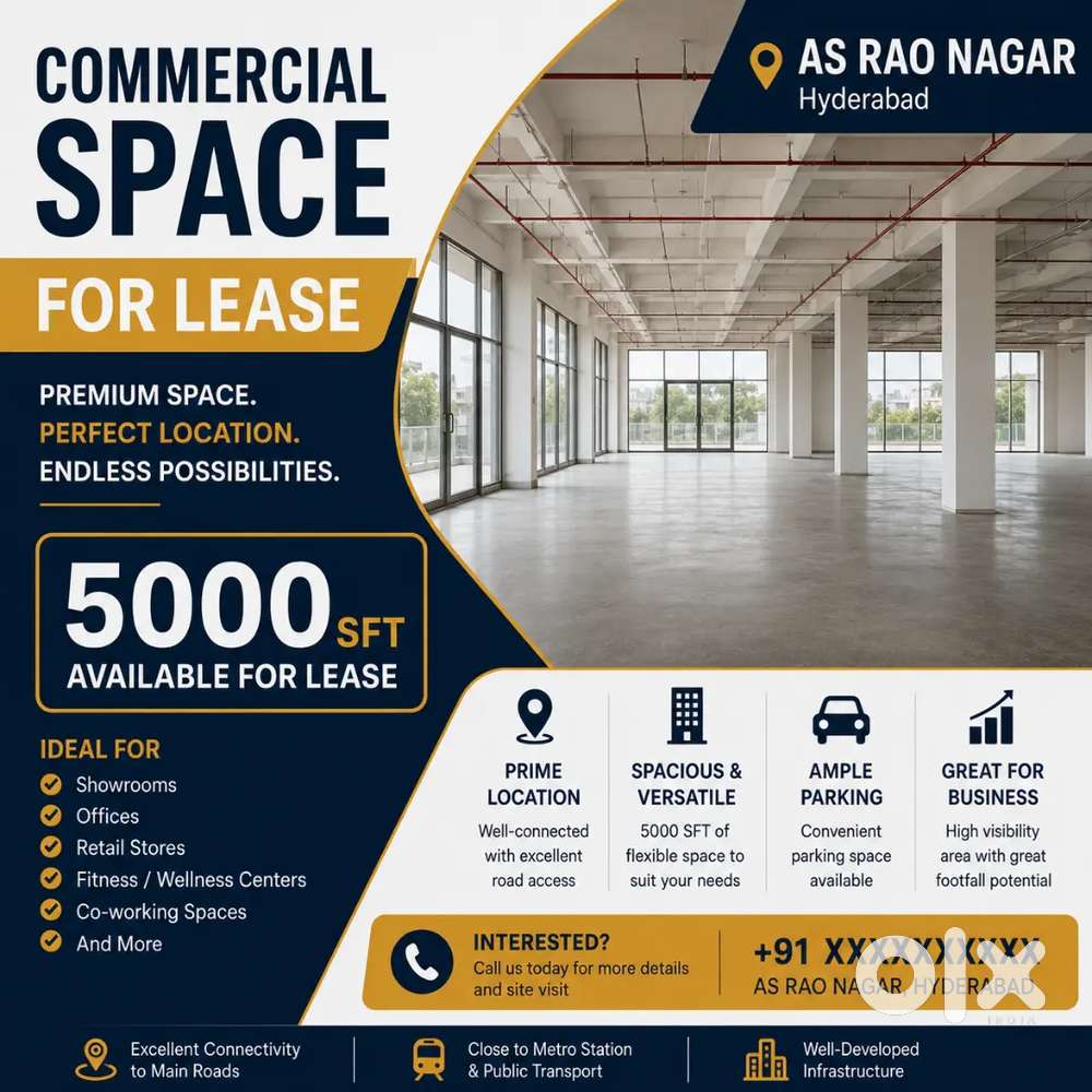 Commercial Space of 5000 sft at AS Rao Nagar available for lease.