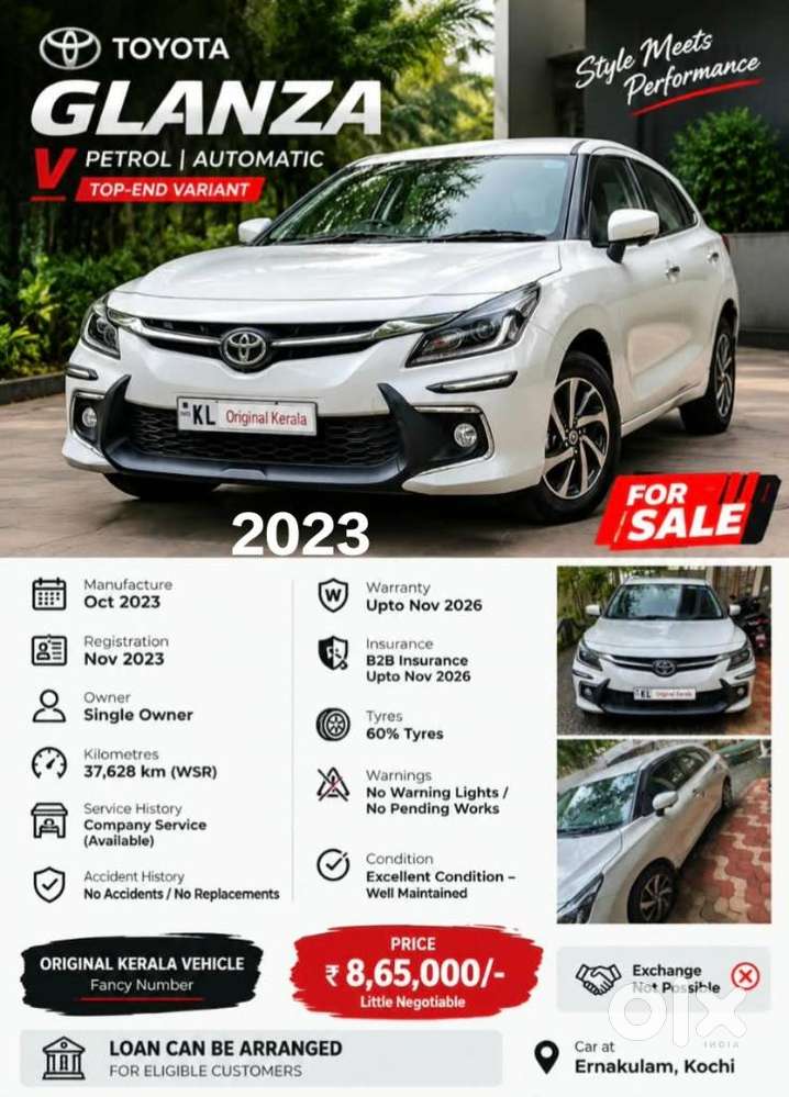 Toyota Glanza 1.2 V Amt, 2023, Petrol