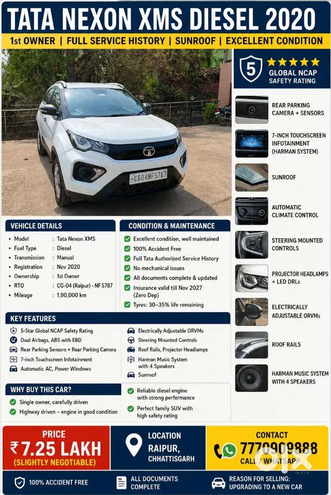 Tata Nexon Xms Diesel L Nov 2020 L 1st Owner  Excellent Condition