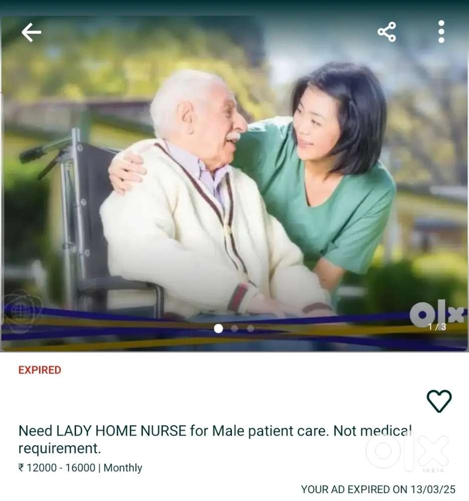 Need a home caretaker or home nurse for 60 year old male patient.