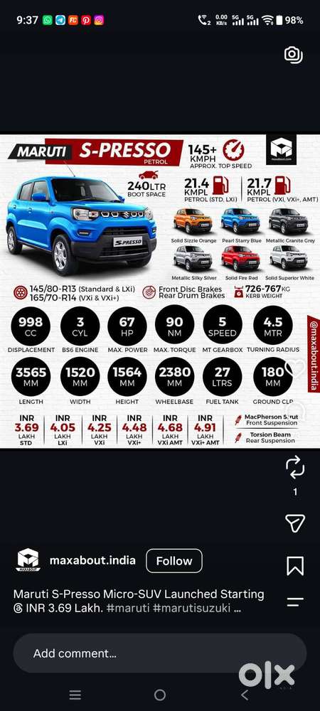 Maruti Suzuki S-presso 2026