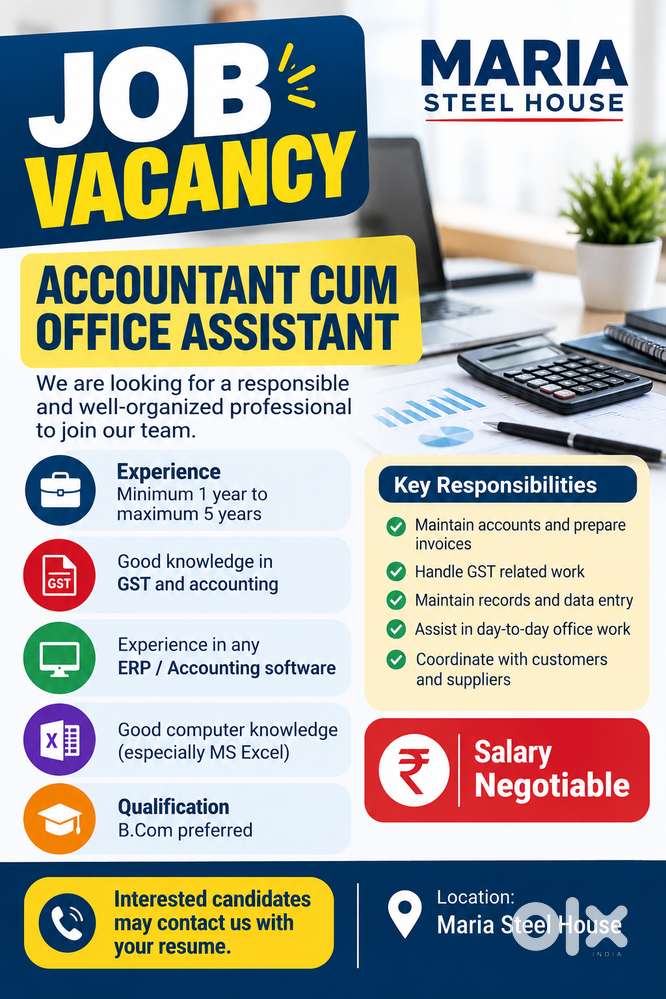 ACCOUNTANT CUM OFFICE ASSISTANT - MARIA STEEL HOUSE