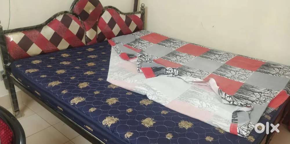 Iron queen size bed with mattress.