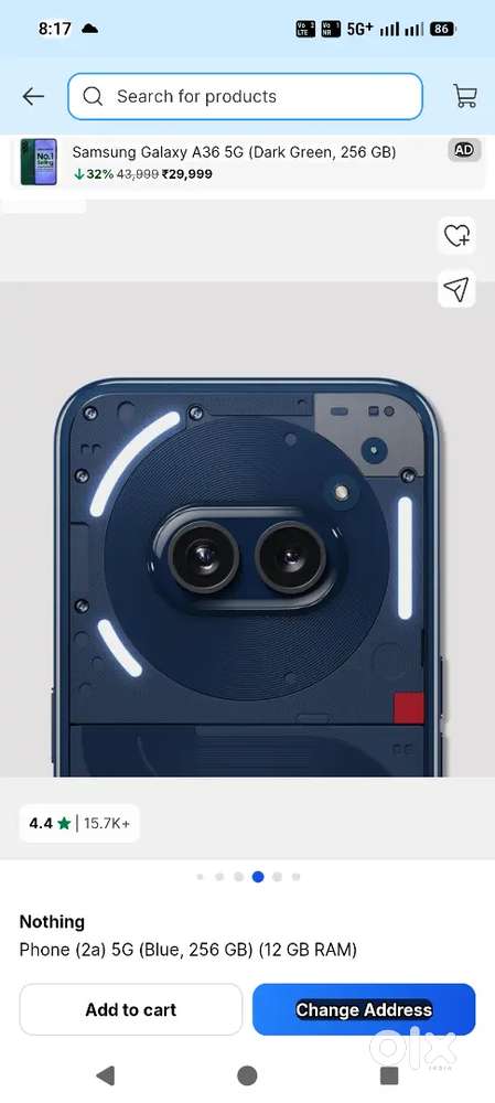 Nothing (2a) 8/256 Gb  5G iDisplay Finger Print Box  Charger Available