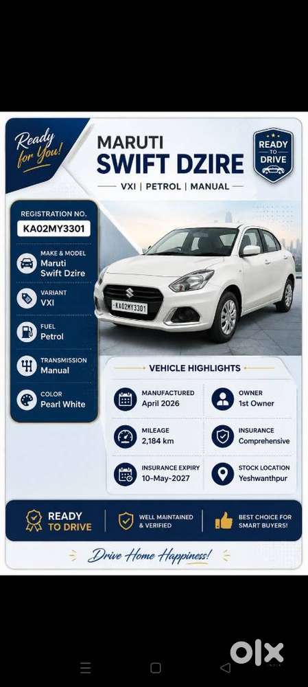 Maruti Suzuki Swift Dzire Vxi(o) Mt, 2026, Petrol