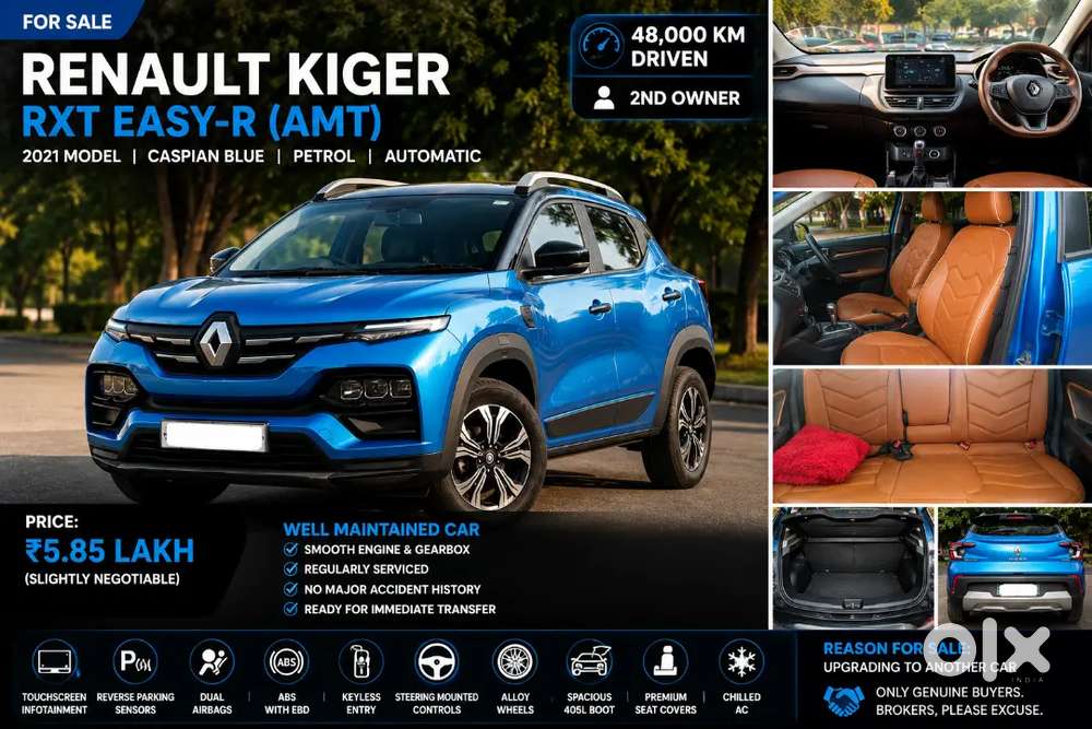 2021 Renault Kiger Rxt Easy-r (amt)  Caspian Blue  48,000 Km