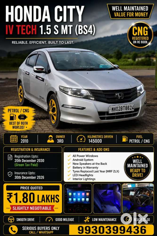Honda City I-vtec 1.5 S Mt  Petrol + Factory Cng  2010