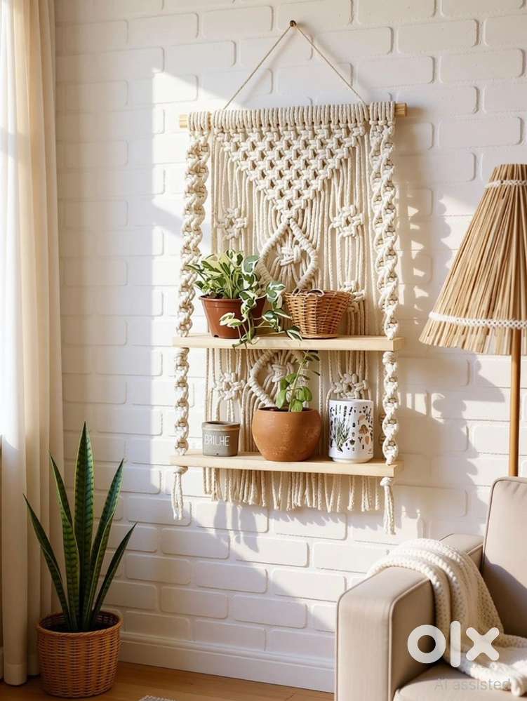 Macrame wall hanging shelf home wall decor(40inch*12inch,offwhite)
