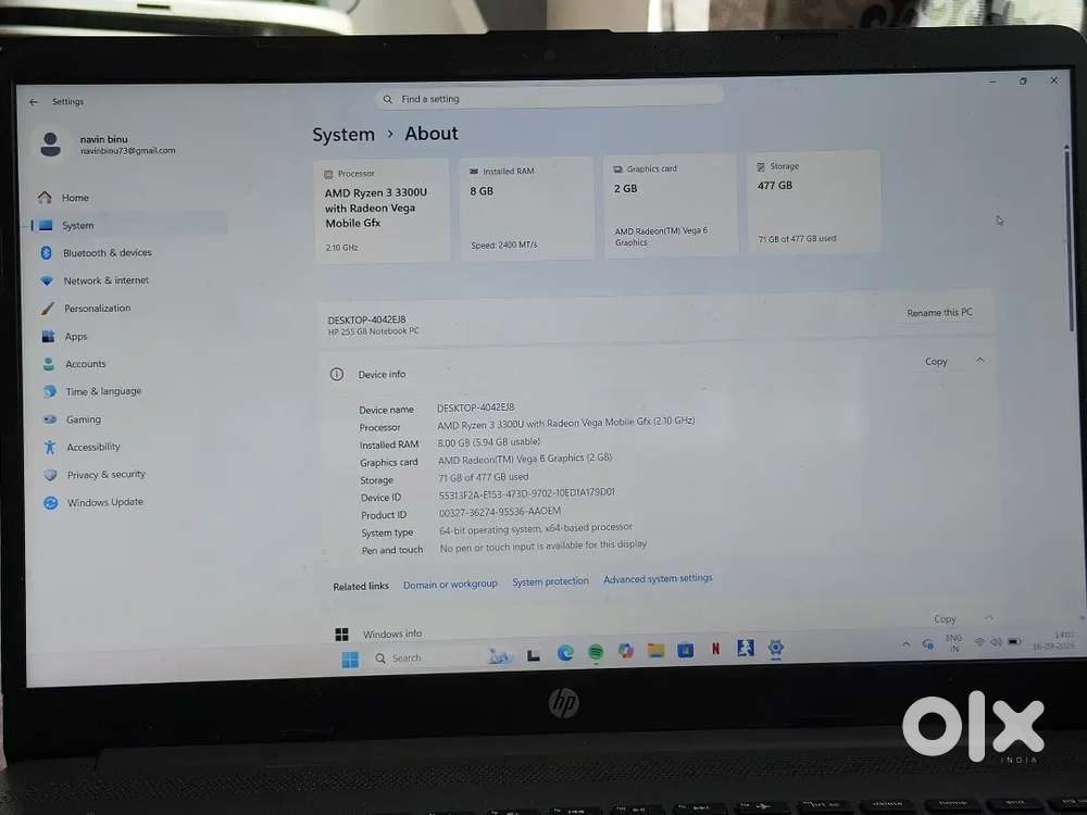 HP ADM Ryzen3  Laptop for urgent sale