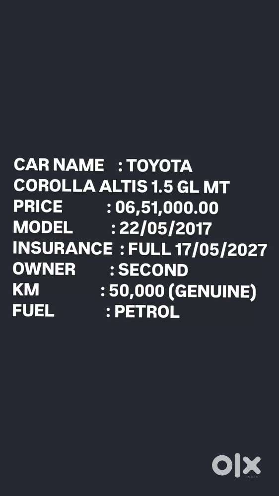 Toyota Corolla Altis 1.8g Limited, 2017, Petrol