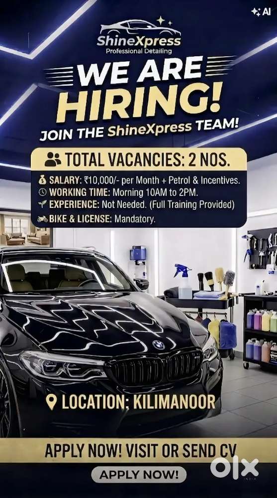Car detailing staff(Experience not mandatory)