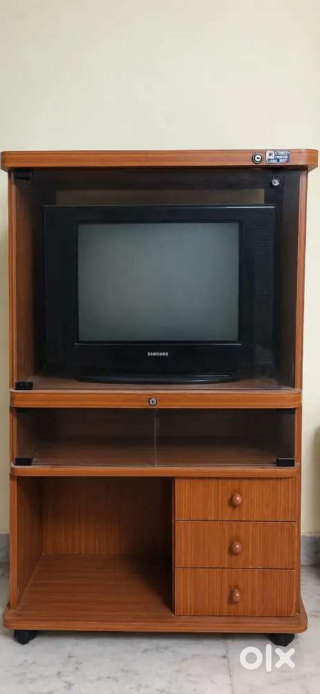 TV stand of glass and cupboard