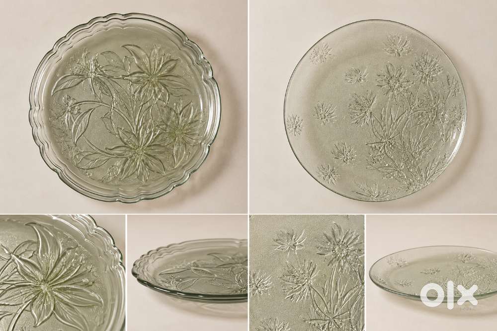 Vintage Embossed Glass Crockery Set | Floral Design