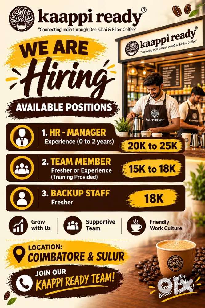 Part time - Kaappi Ready | HR Manager, Team Member & Backup Staff