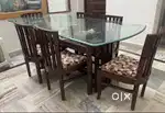6 Seater Dining Table, Toughened/thick glass top, sagwan wood