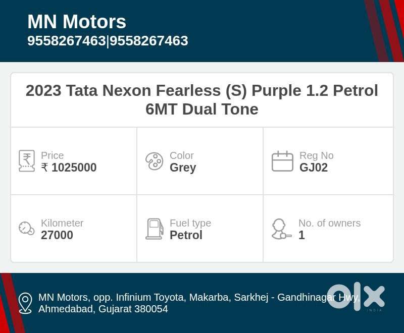 Tata Nexon Fearless  S 1.2 Revotron Petrol 6 Mt Dt, 2023, Petrol