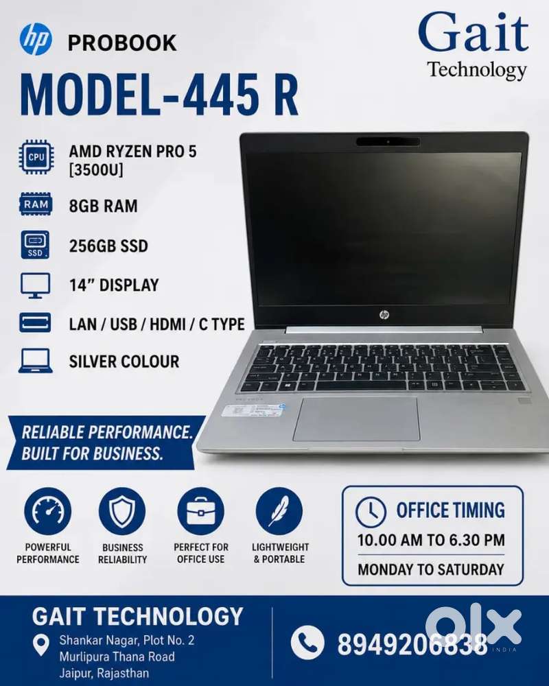 hp probook 
model-445 R
amd ryzen pro 5 [3500U]
8gb ram 
256 gb ssd 
l